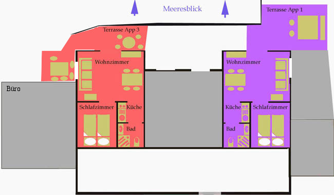Aufteilung mittlere Appartements mit Meeresblick